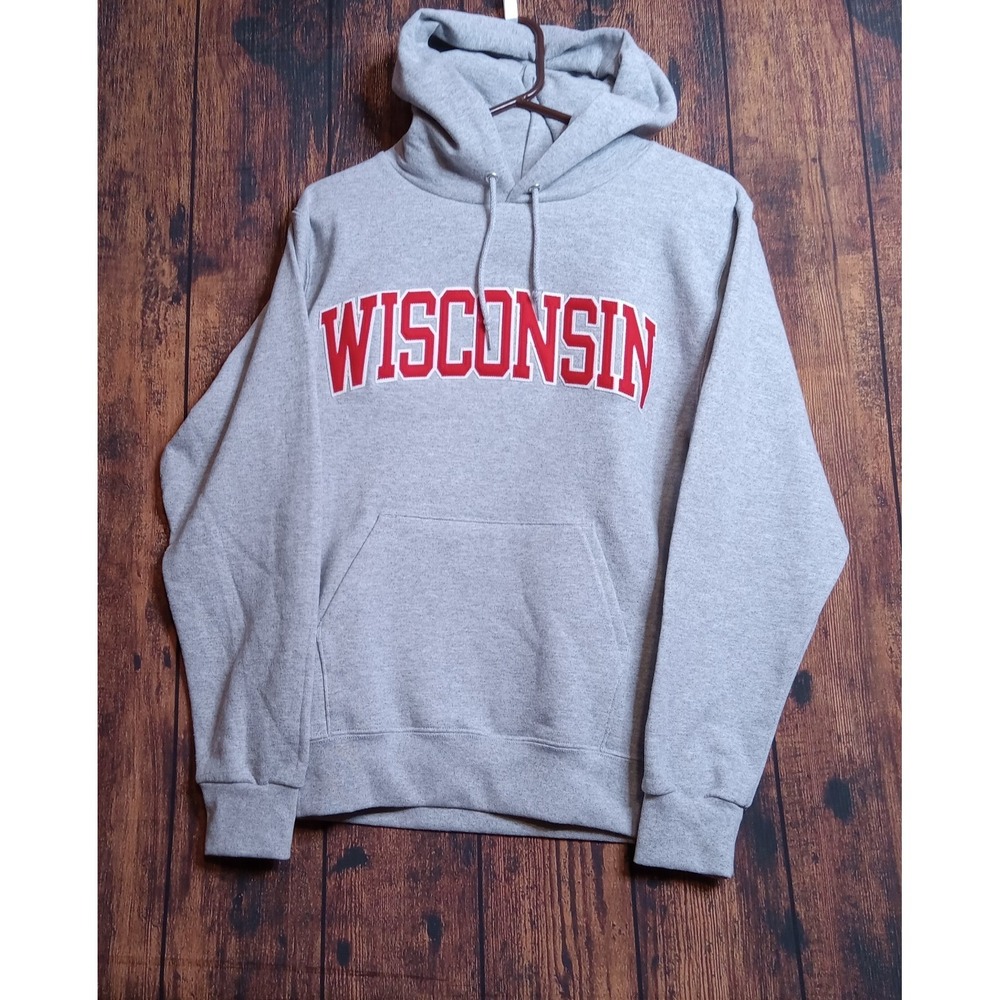 Champion NWT Wisconsin Badgers Pullover‎ Hoodie Gray Men's XS
